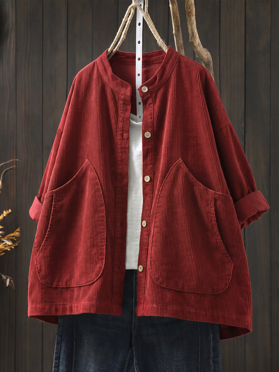 Women's Plus Size Corduroy Jacket – vintage stand collar, view 11 | The Belphoebe | Huna
