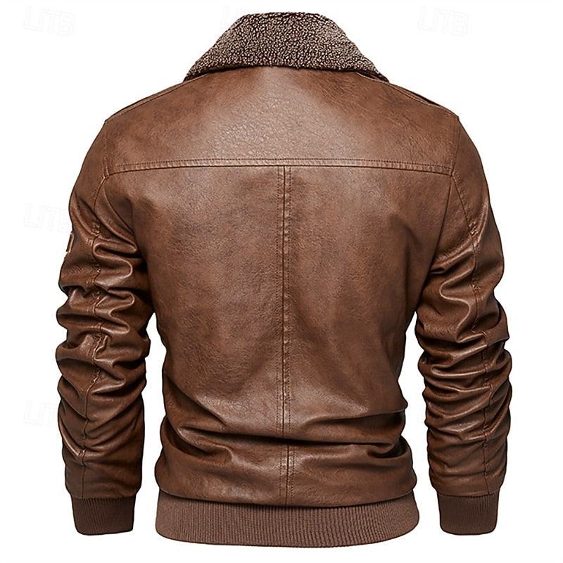 Men's pu leather aviator bomber jacket – The Ashton by Huna – view 3