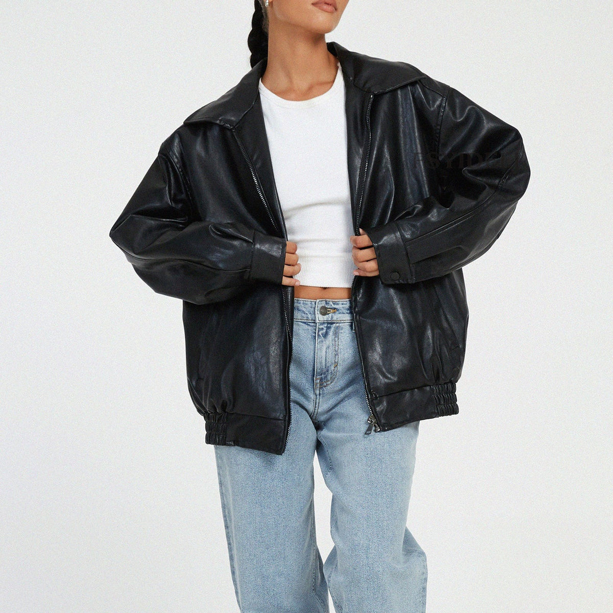 Women's Brown Leather Bomber in brown – The Coraline front view 1