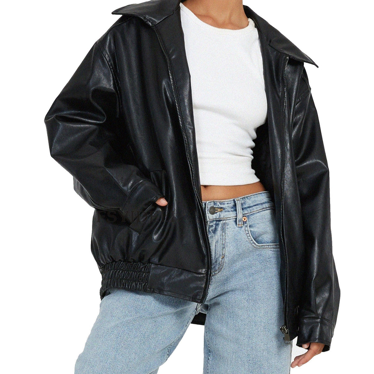 Women's Brown Leather Bomber in brown – The Coraline side view 1