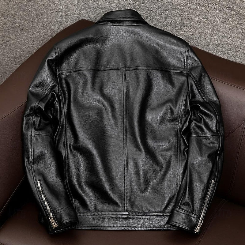 Men's pu leather collared jacket – The Anthony by Huna – view 3