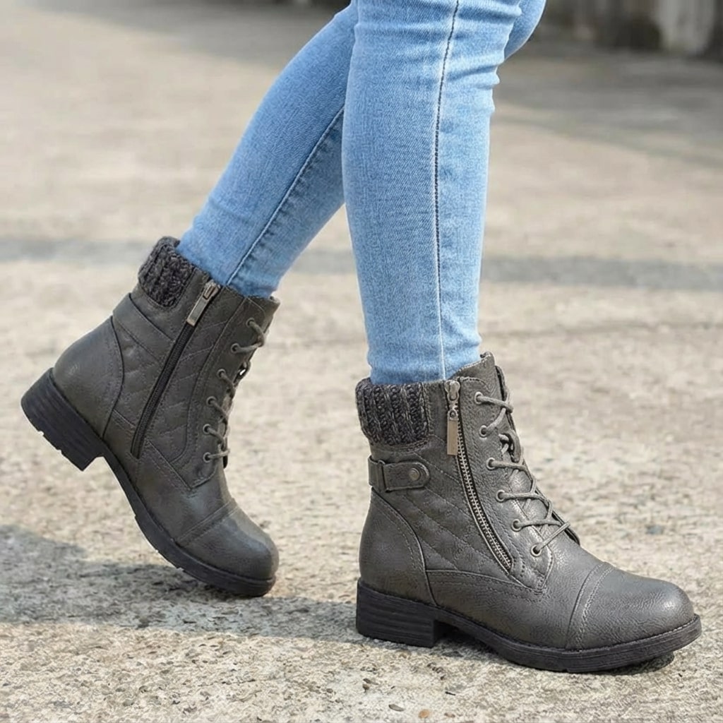 Women's Leather Ankle Boots – low block heel side zip, view 5 | The Ginevra | Huna