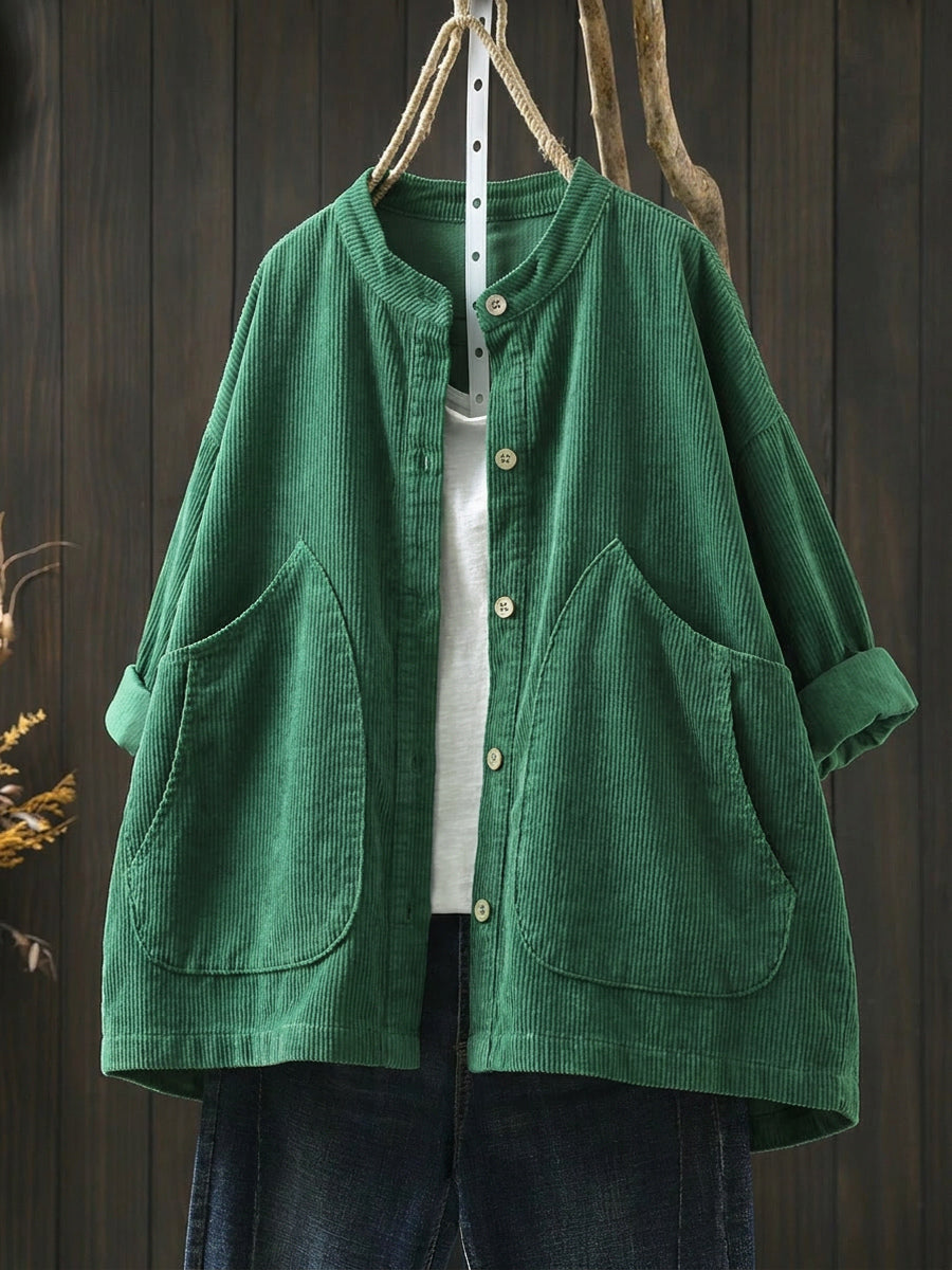 Women's Plus Size Corduroy Jacket – vintage stand collar, view 1 | The Belphoebe | Huna