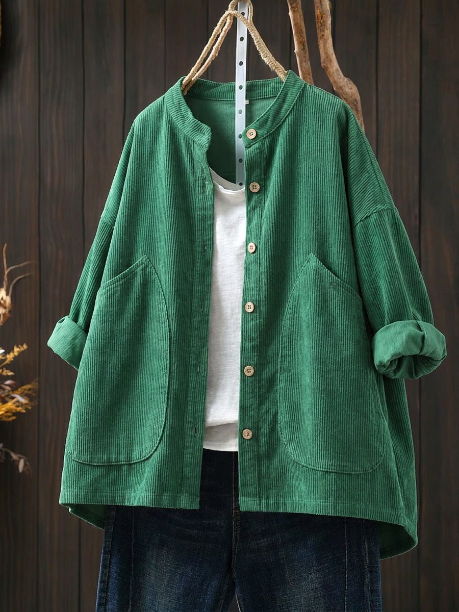Women's Plus Size Corduroy Jacket – vintage stand collar, view 5 | The Belphoebe | Huna