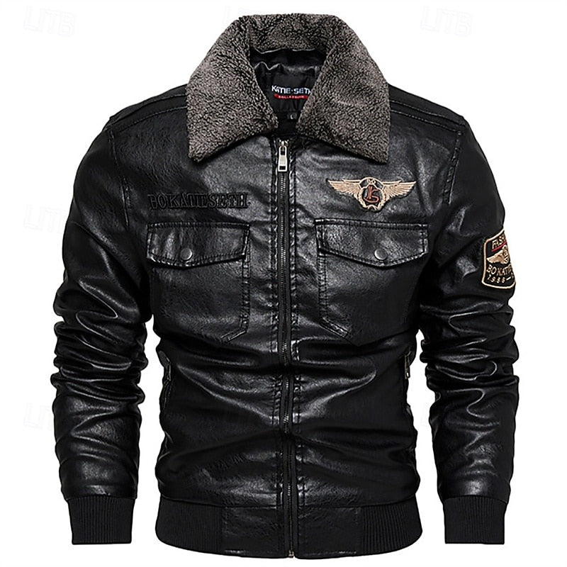 Men's pu leather aviator bomber jacket – The Ashton by Huna – view 6