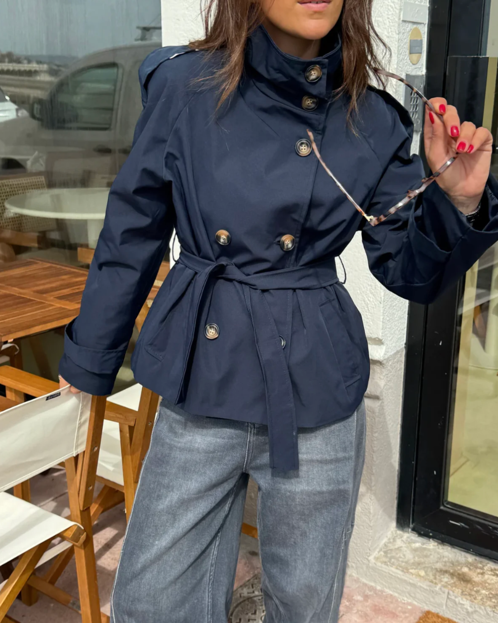 Women's High Neck Trench Coat UK – belted wind-ready style, view 9
