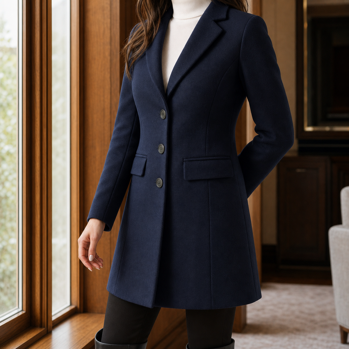Women's Tailored Wool Blend Coat UK – gently flared fit, view 16