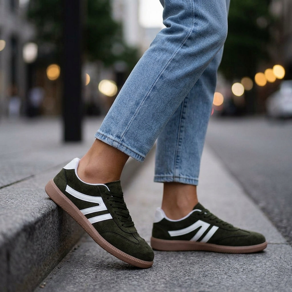 Women's Retro Trainers – mixed-finish gum sole, view 1 | The Keturah | Huna