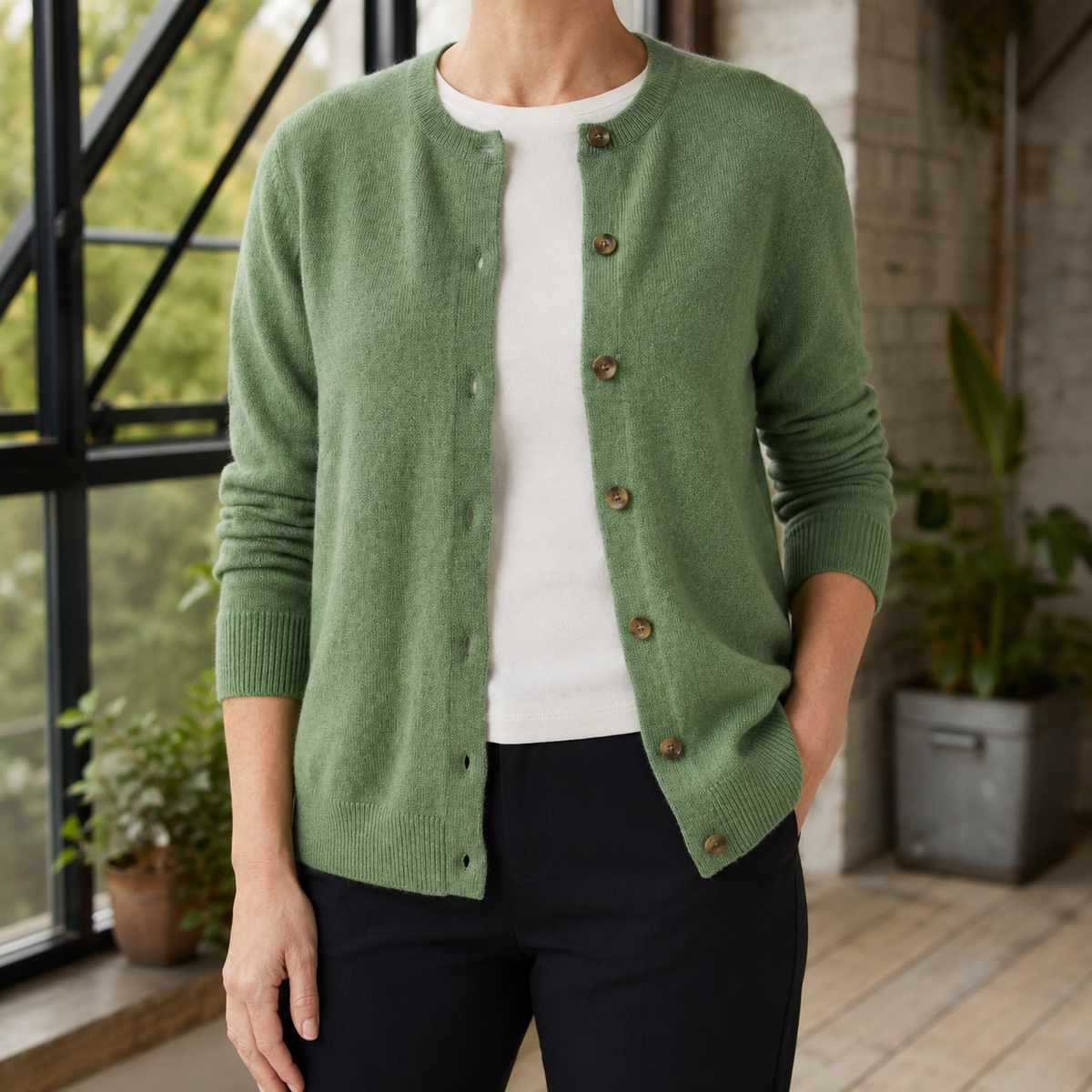 Women's Button Front Cardigan – round neck soft knit – product view 1