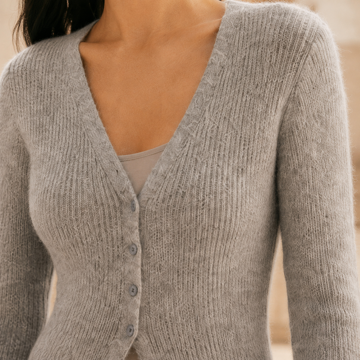 Women's Longline V-Neck Cardigan – button front wool blend – product view 2