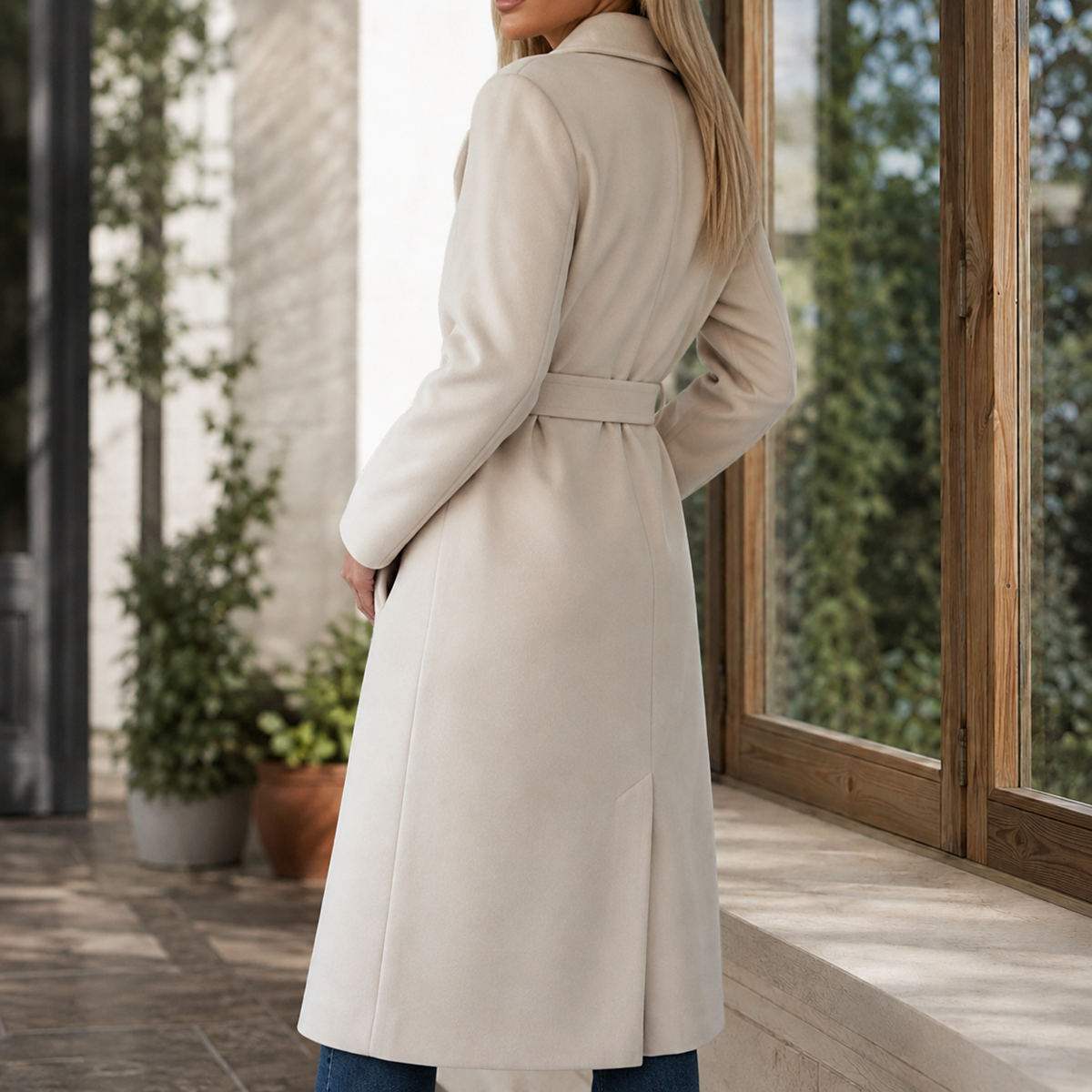 Women's Belted Long Coat UK – double-breasted fit, view 2