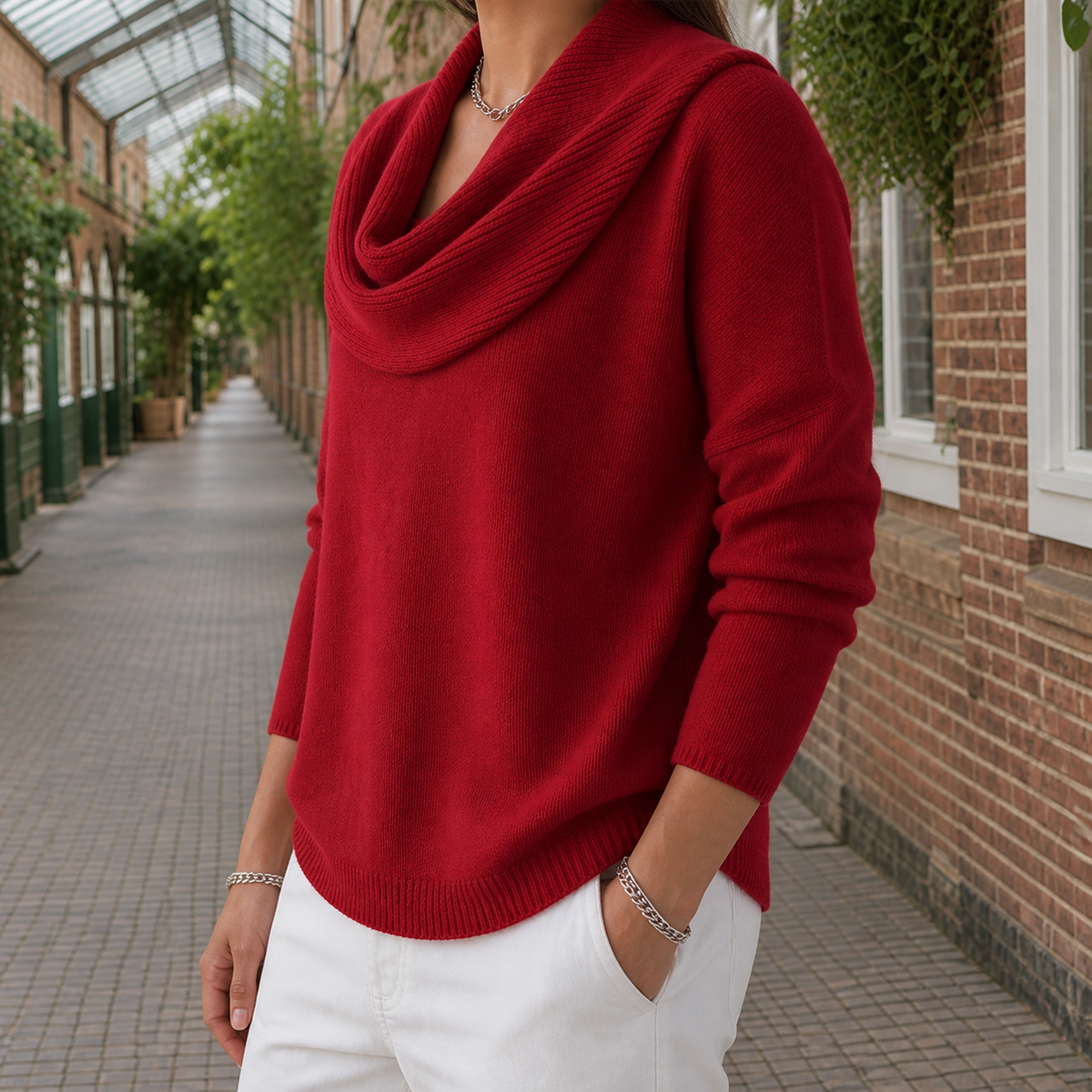 Women's Cowl Neck Jumper – relaxed soft knit – product view 2