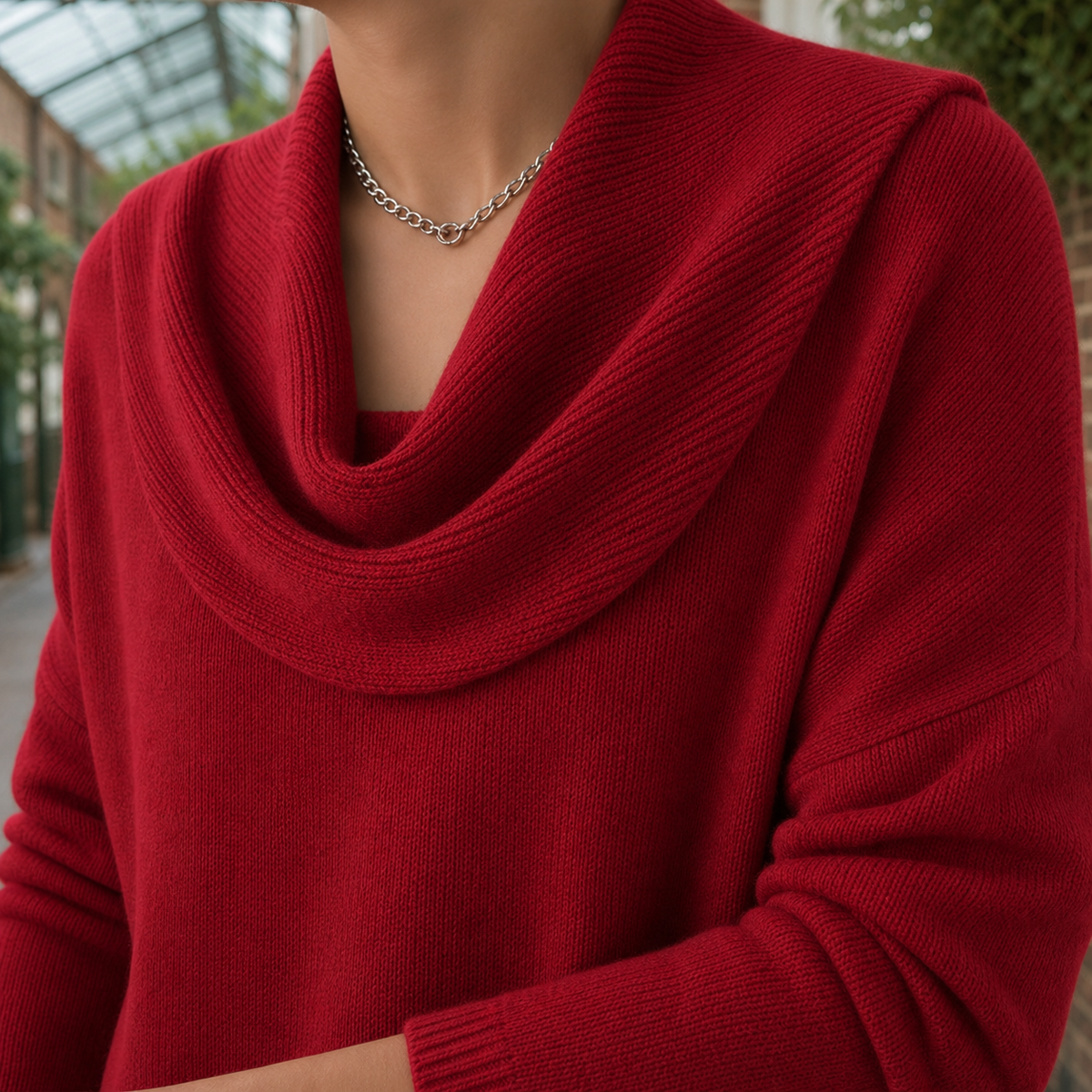 Women's Cowl Neck Jumper UK – relaxed draped fit, view 3
