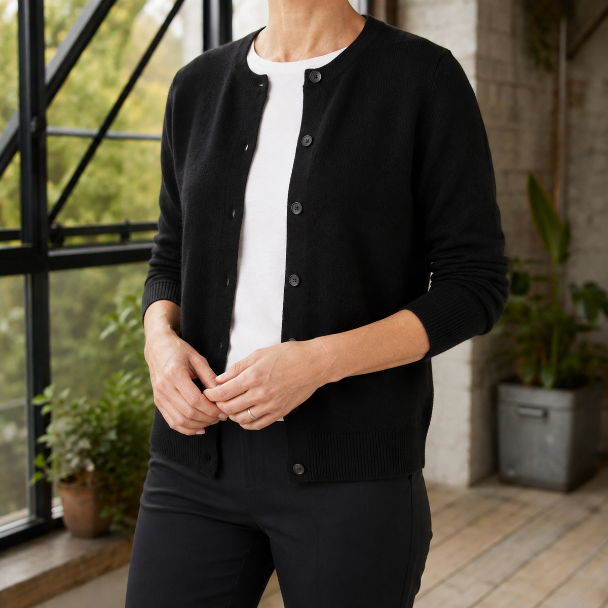 Women's Button Front Cardigan – round neck soft knit – product view 3