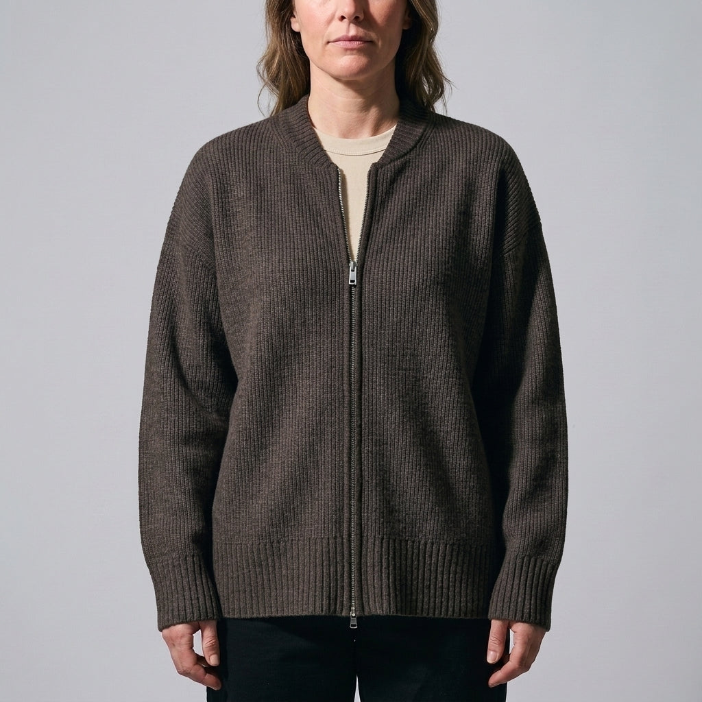 Women's Zip Up Cardigan UK – ribbed relaxed fit, view 3