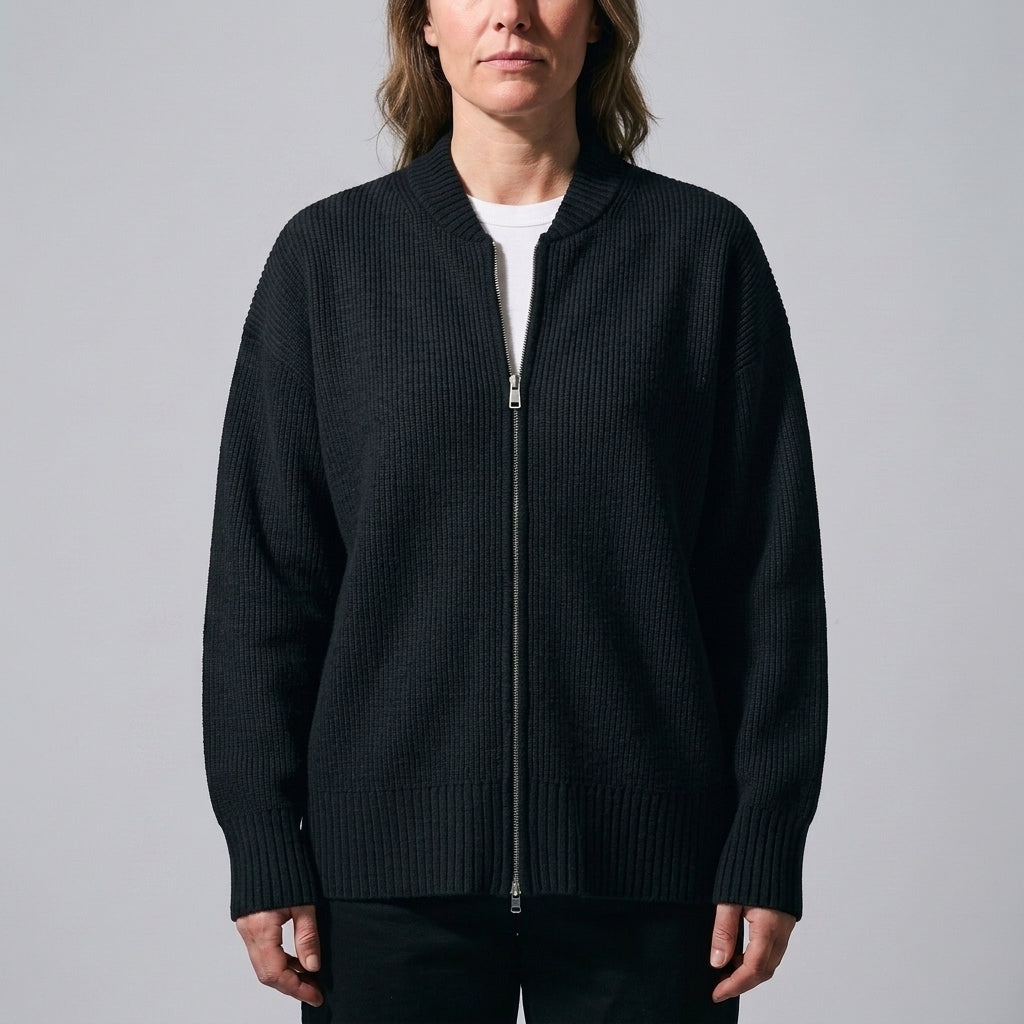 Women's Zip Up Cardigan UK – ribbed relaxed fit, view 4