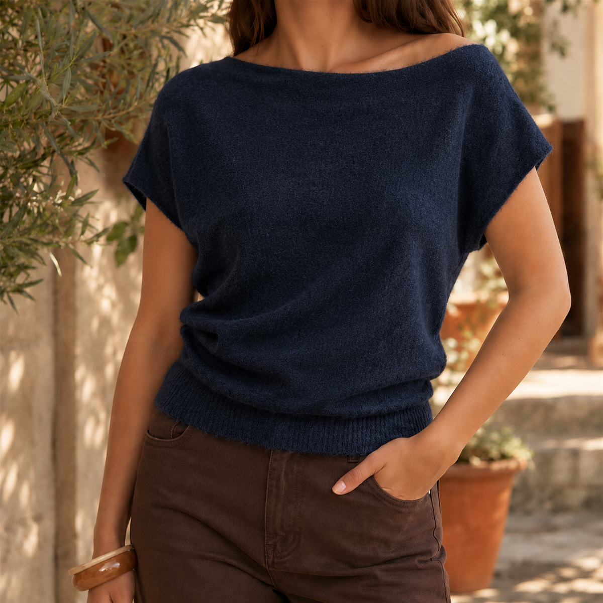 Women's Off Shoulder Jumper – soft draped short sleeve – product view 4