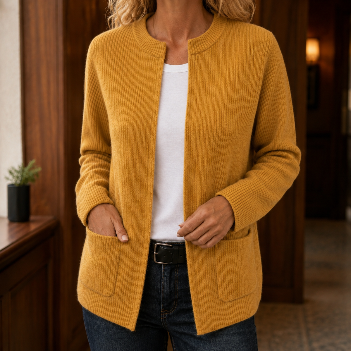 Women's Ribbed Cardigan UK – Button Front – The Rosamonde – image 4