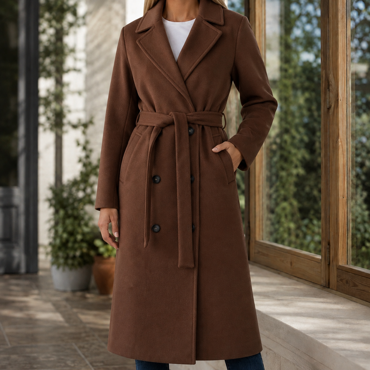 Women's Belted Long Coat UK – double-breasted fit, view 5