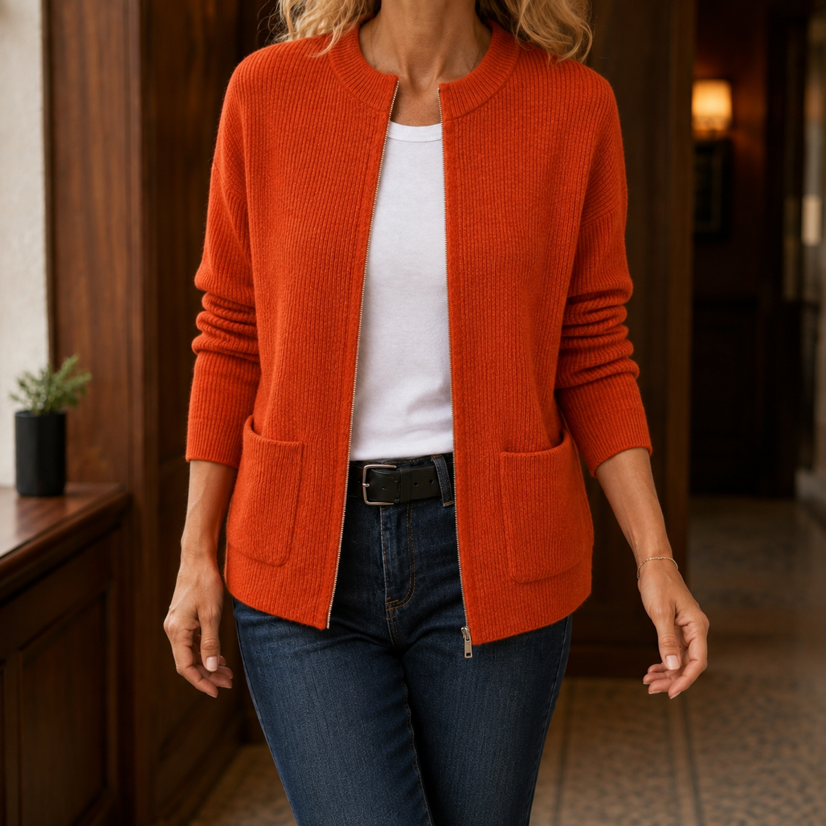 Women's Ribbed Cardigan UK – Button Front – The Rosamonde – image 5
