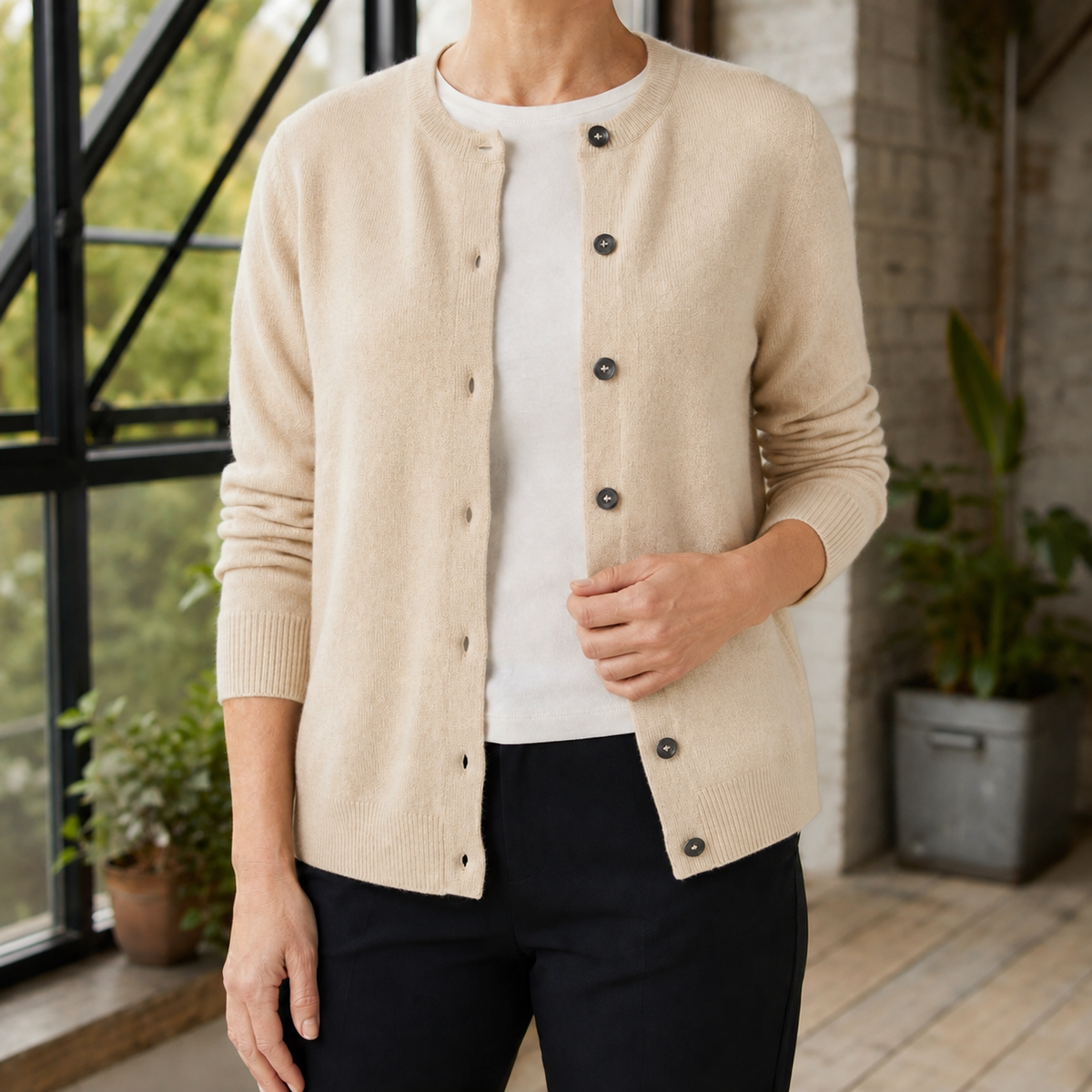 Women's Button Front Cardigan – round neck soft knit – product view 5