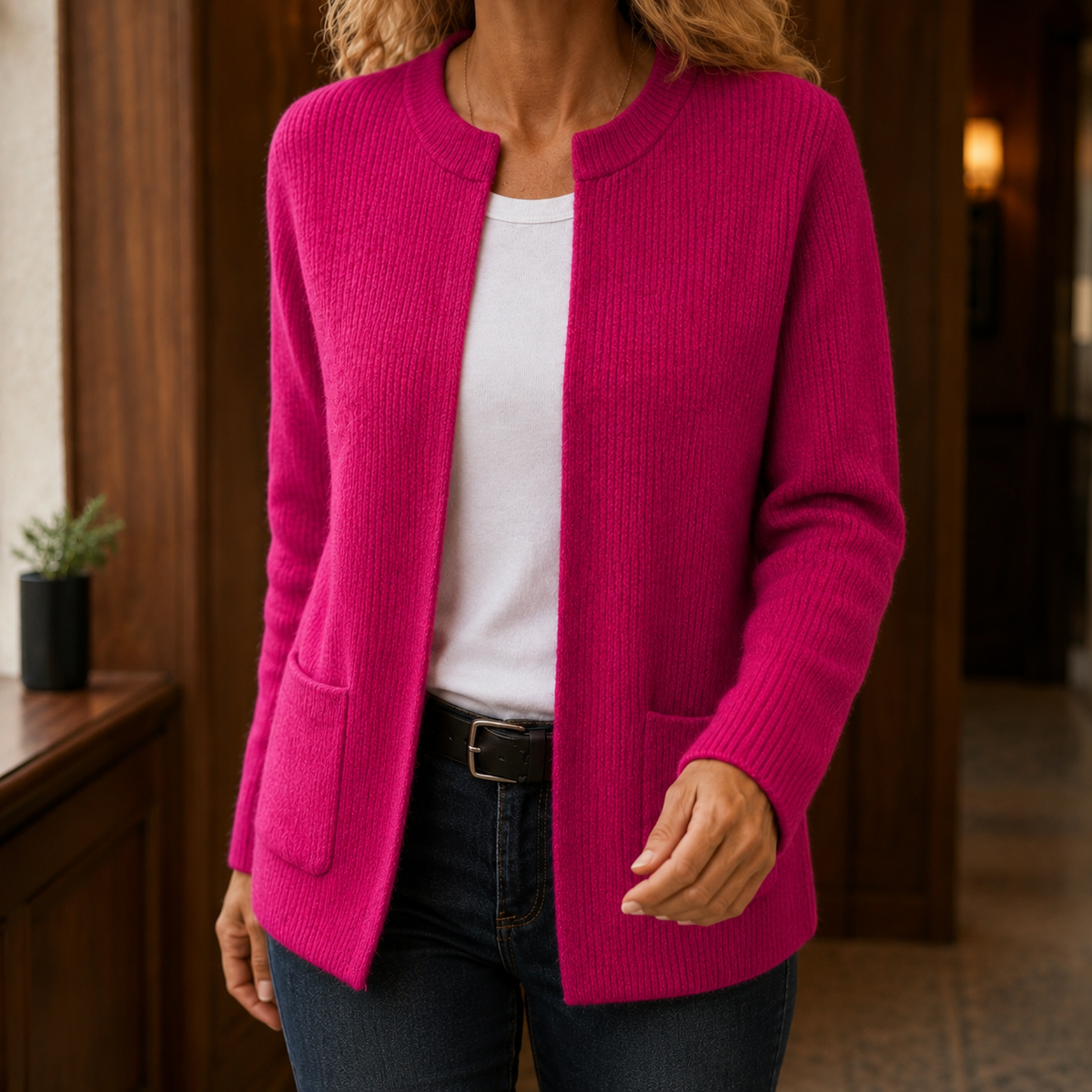 Women's Ribbed Cardigan UK – Button Front – The Rosamonde – image 6