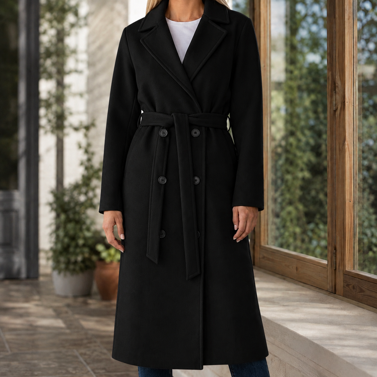 Women's Belted Long Coat UK – double-breasted fit, view 6