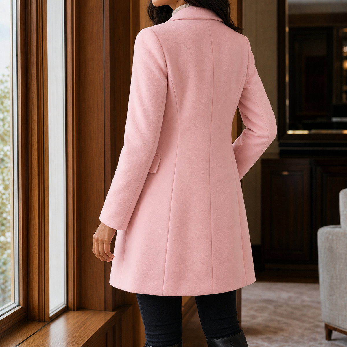 Women's Tailored Wool Blend Coat UK – gently flared fit, view 6