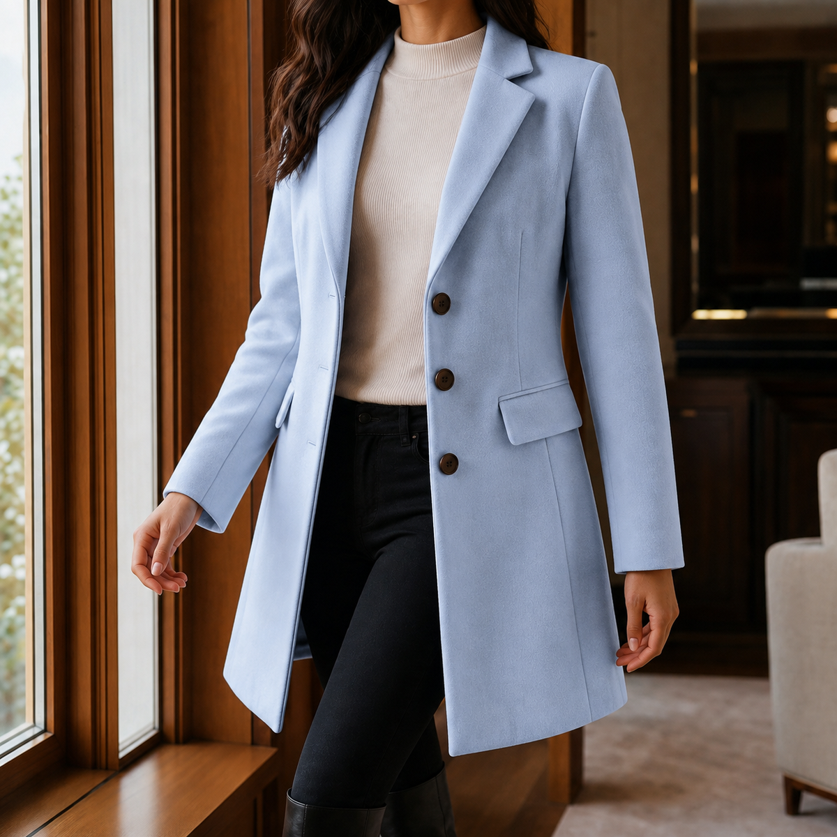 Women's Tailored Wool Blend Coat UK – gently flared fit, view 7