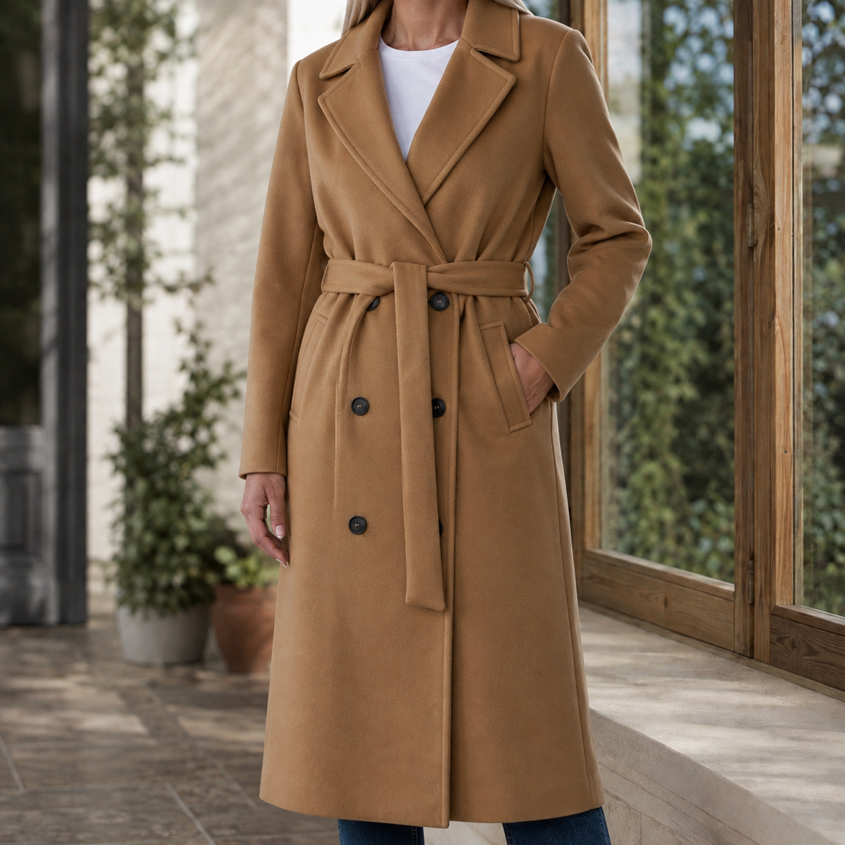 Women's Belted Long Coat UK – double-breasted fit, view 7