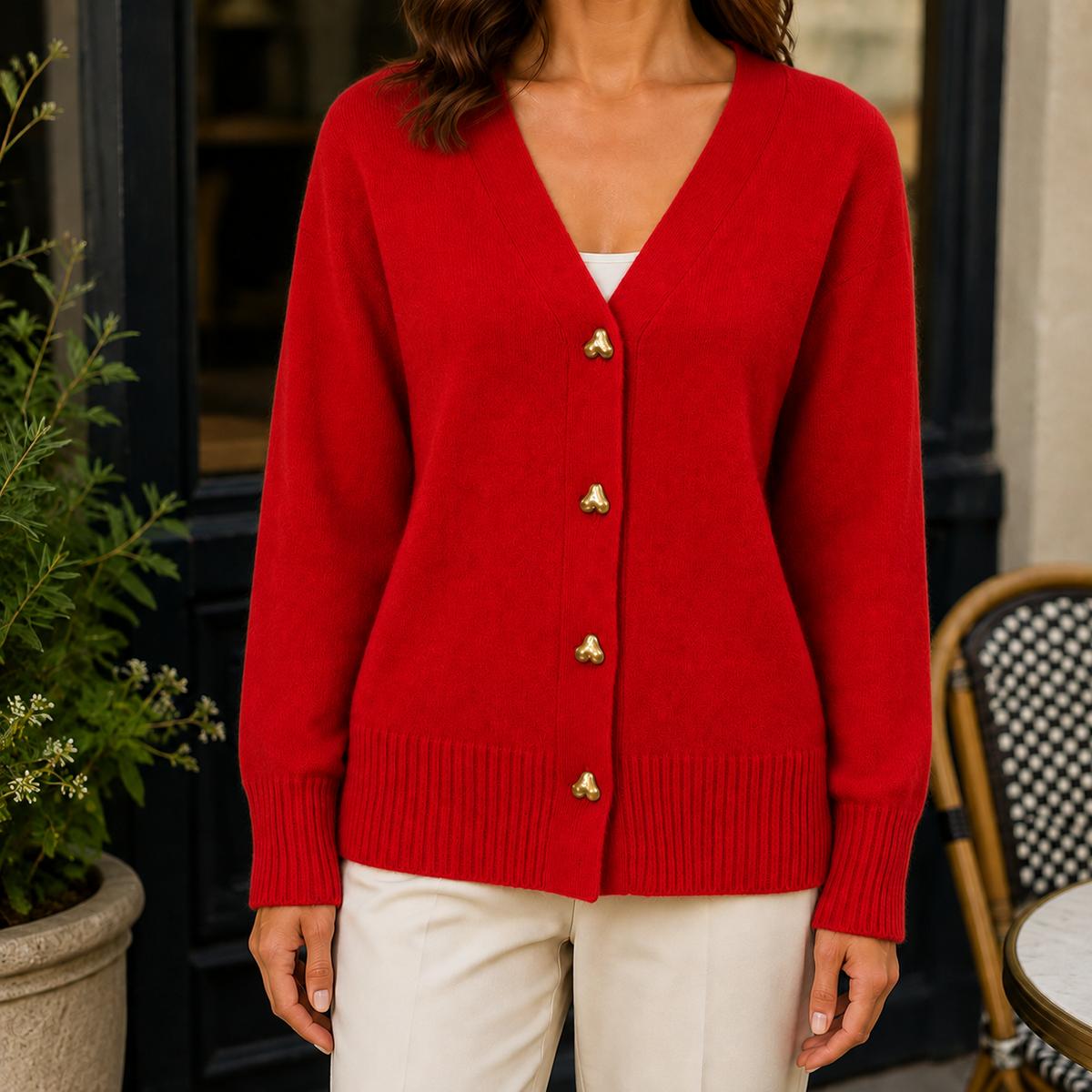 Women's Heart Button Cardigan – deep v-neck knit – product view 8