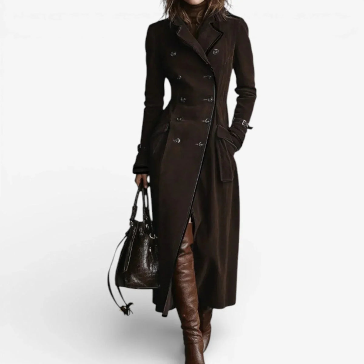 Women's Longline Trench Coat UK – statement double-breasted, view 3