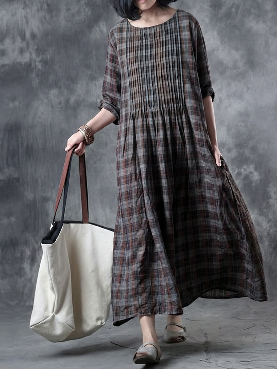 Women's Plus Size Checked Cotton Dress – vintage loose fit, view 1 | The Vianne | Huna