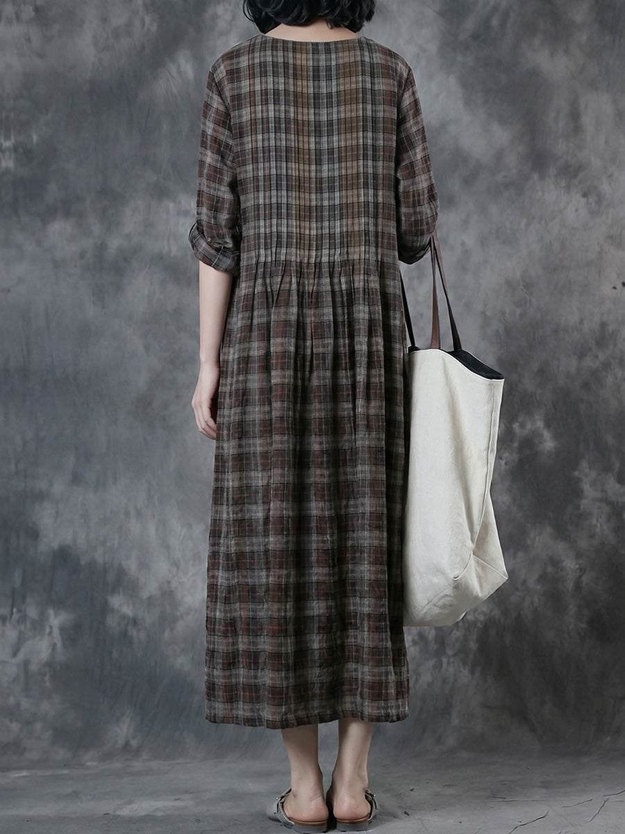 Women's Plus Size Checked Cotton Dress – vintage loose fit, view 3 | The Vianne | Huna