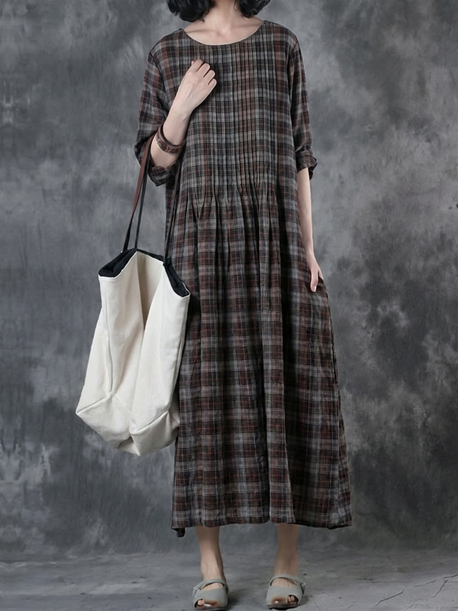 Women's Plus Size Checked Cotton Dress – vintage loose fit, view 4 | The Vianne | Huna