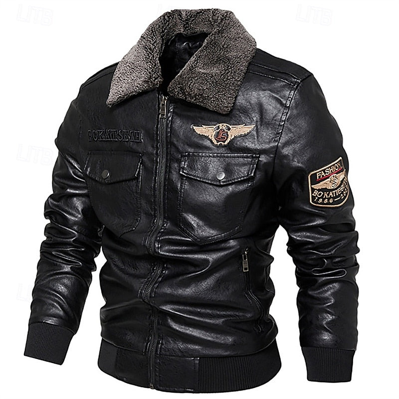 Men's pu leather aviator bomber jacket – The Ashton by Huna – view 7