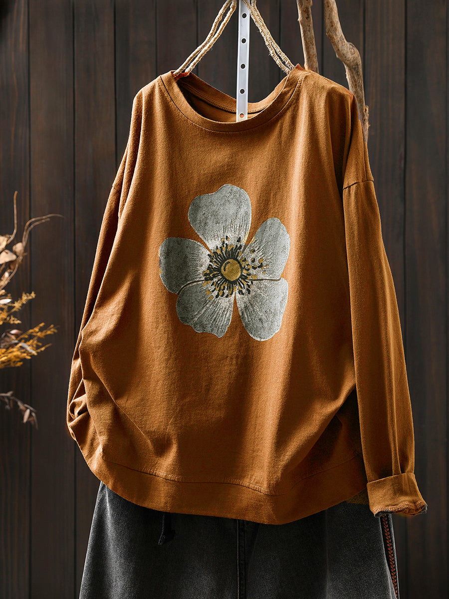 Women's Plus Size Floral Blouse – cotton crew neck, view 11 | The Nerissa | Huna