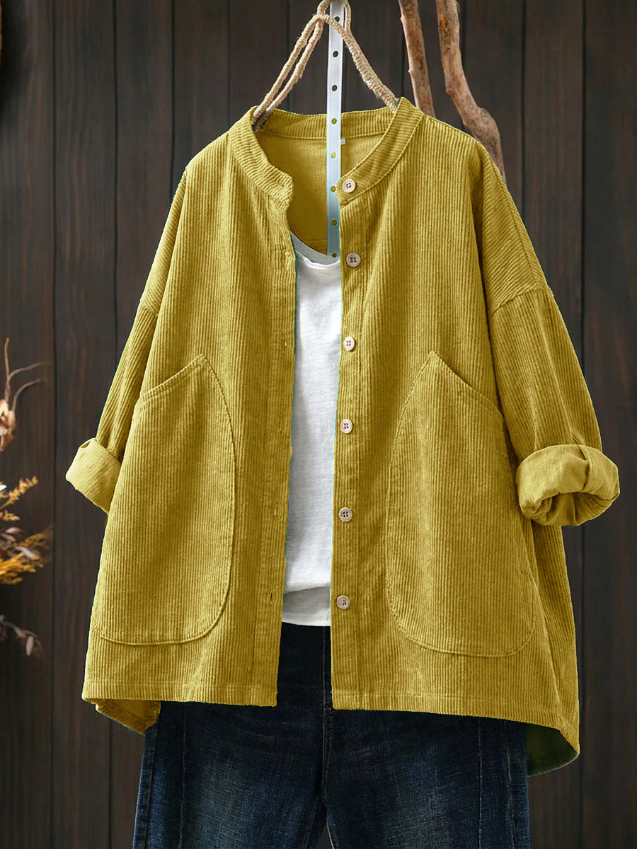 Women's Plus Size Corduroy Jacket – vintage stand collar, view 7 | The Belphoebe | Huna