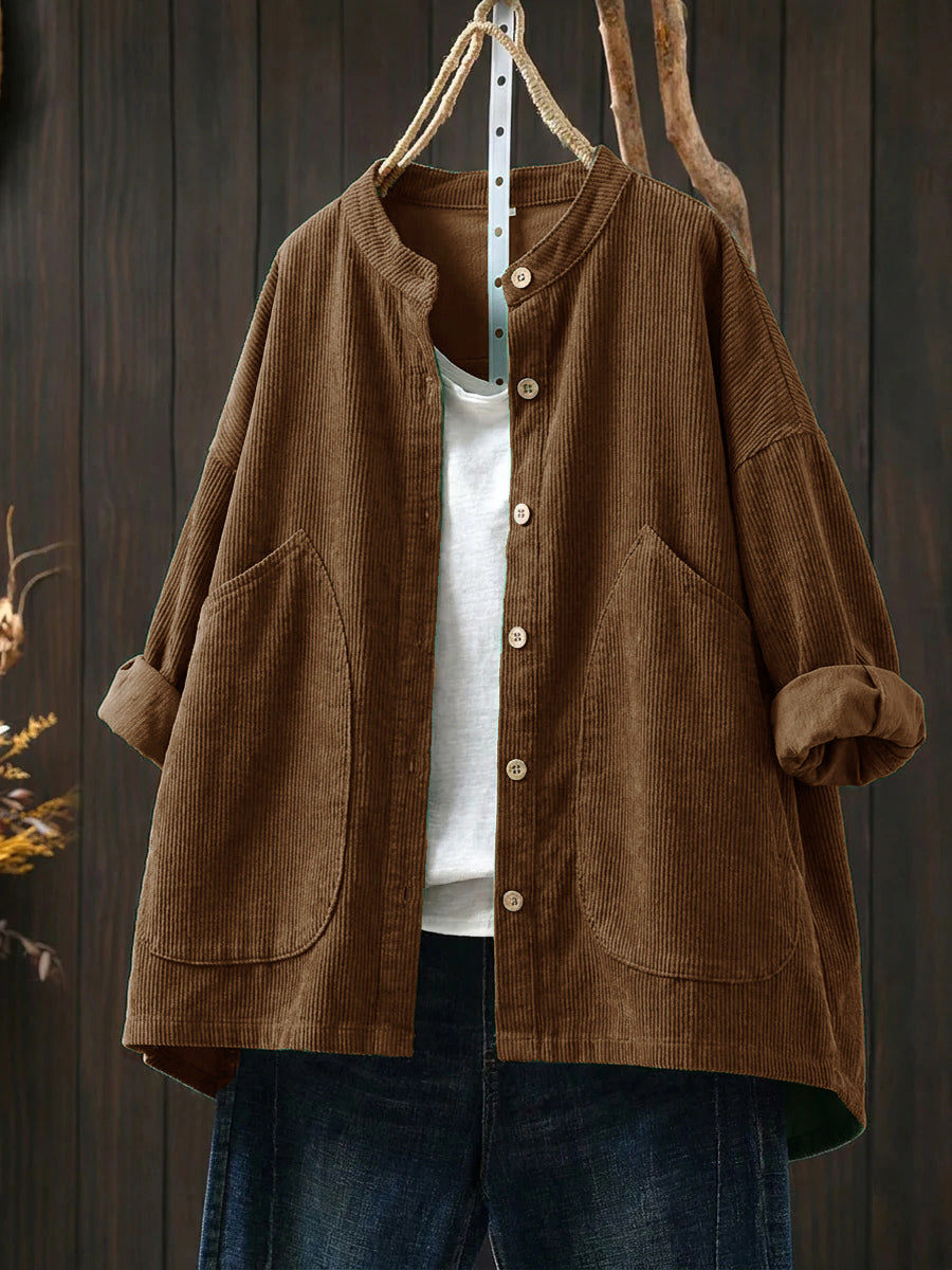 Women's Plus Size Corduroy Jacket – vintage stand collar, view 8 | The Belphoebe | Huna