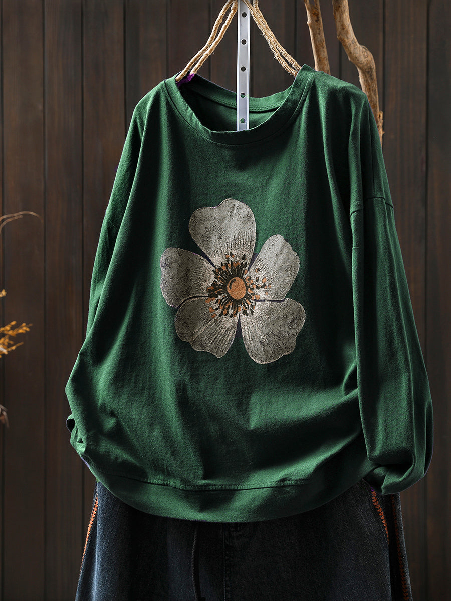 Women's Plus Size Floral Blouse – cotton crew neck, view 10 | The Nerissa | Huna