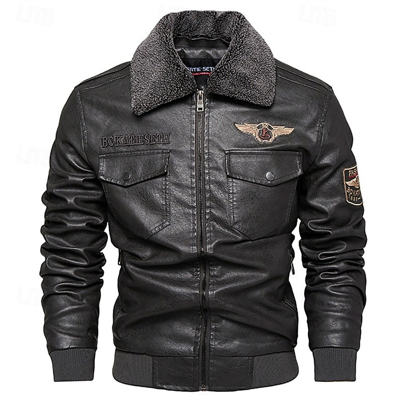 Men's pu leather aviator bomber jacket – The Ashton by Huna – view 4
