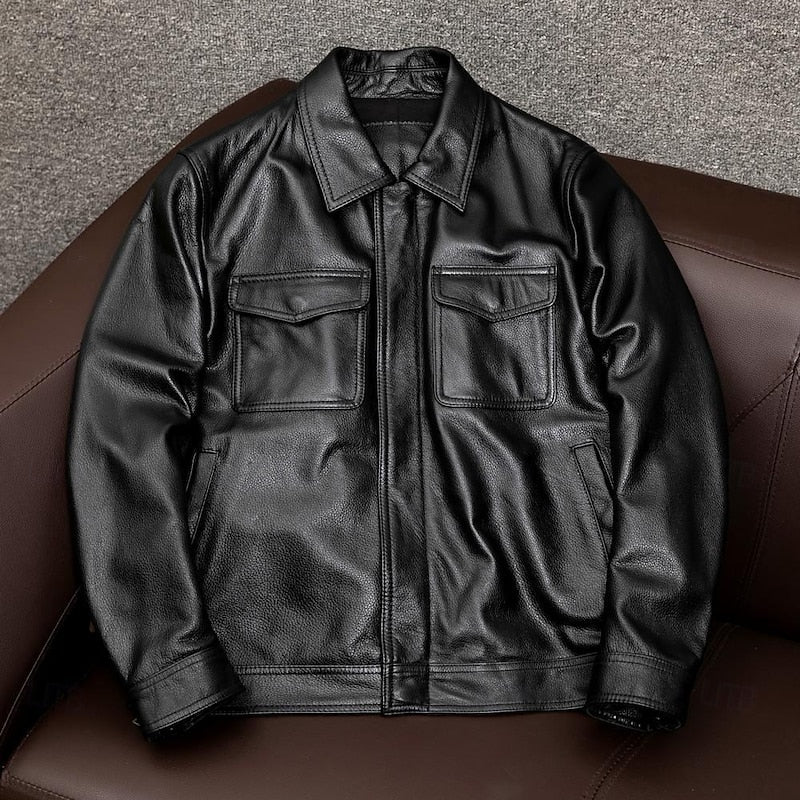 Men's pu leather collared jacket – The Anthony by Huna – view 2