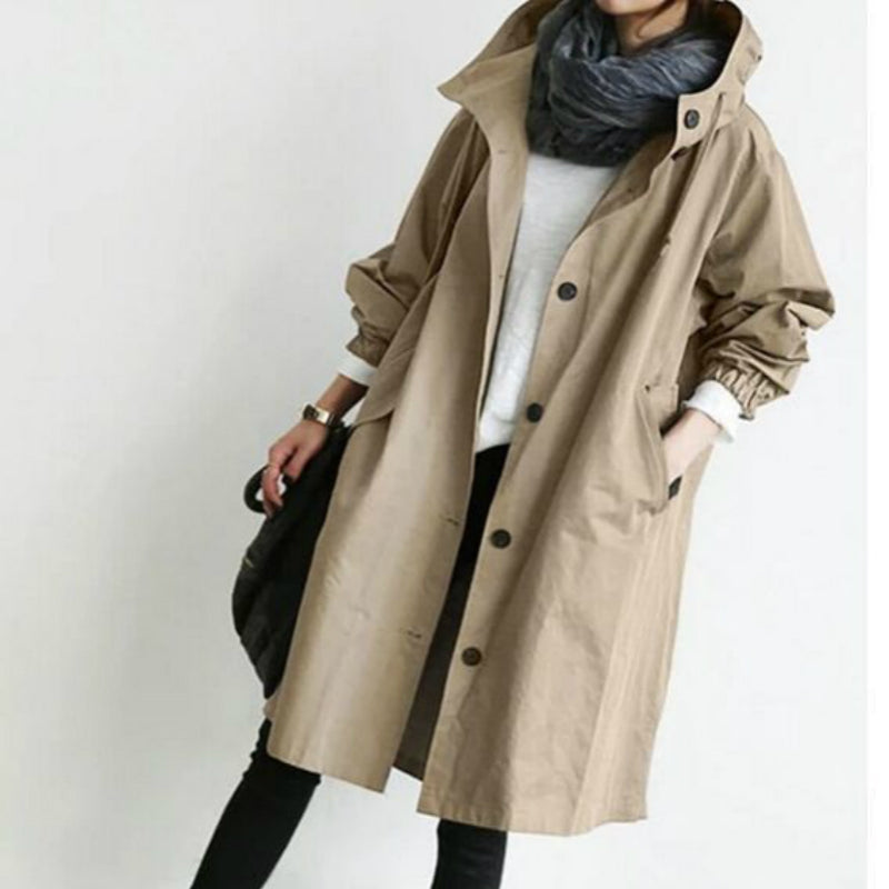 Women's Hooded Trench Coat UK – high-neck rainy-day layer, view 1