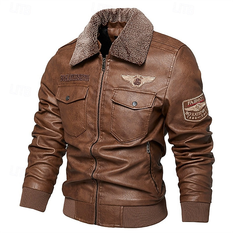 Men's pu leather aviator bomber jacket – The Ashton by Huna – view 2