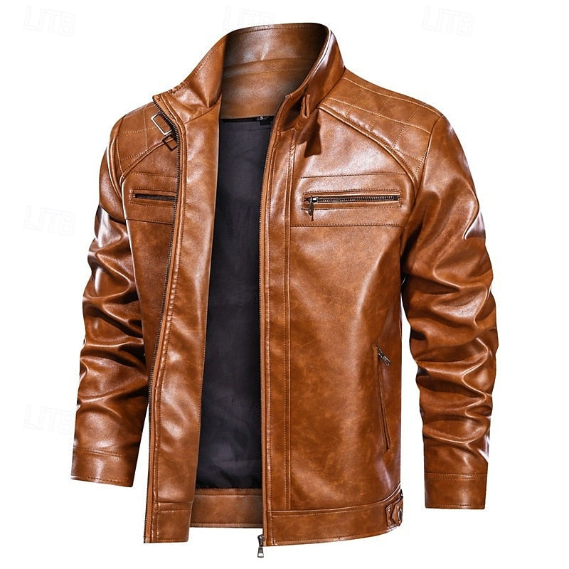 Men's pu leather biker jacket – The Beau by Huna – view 4
