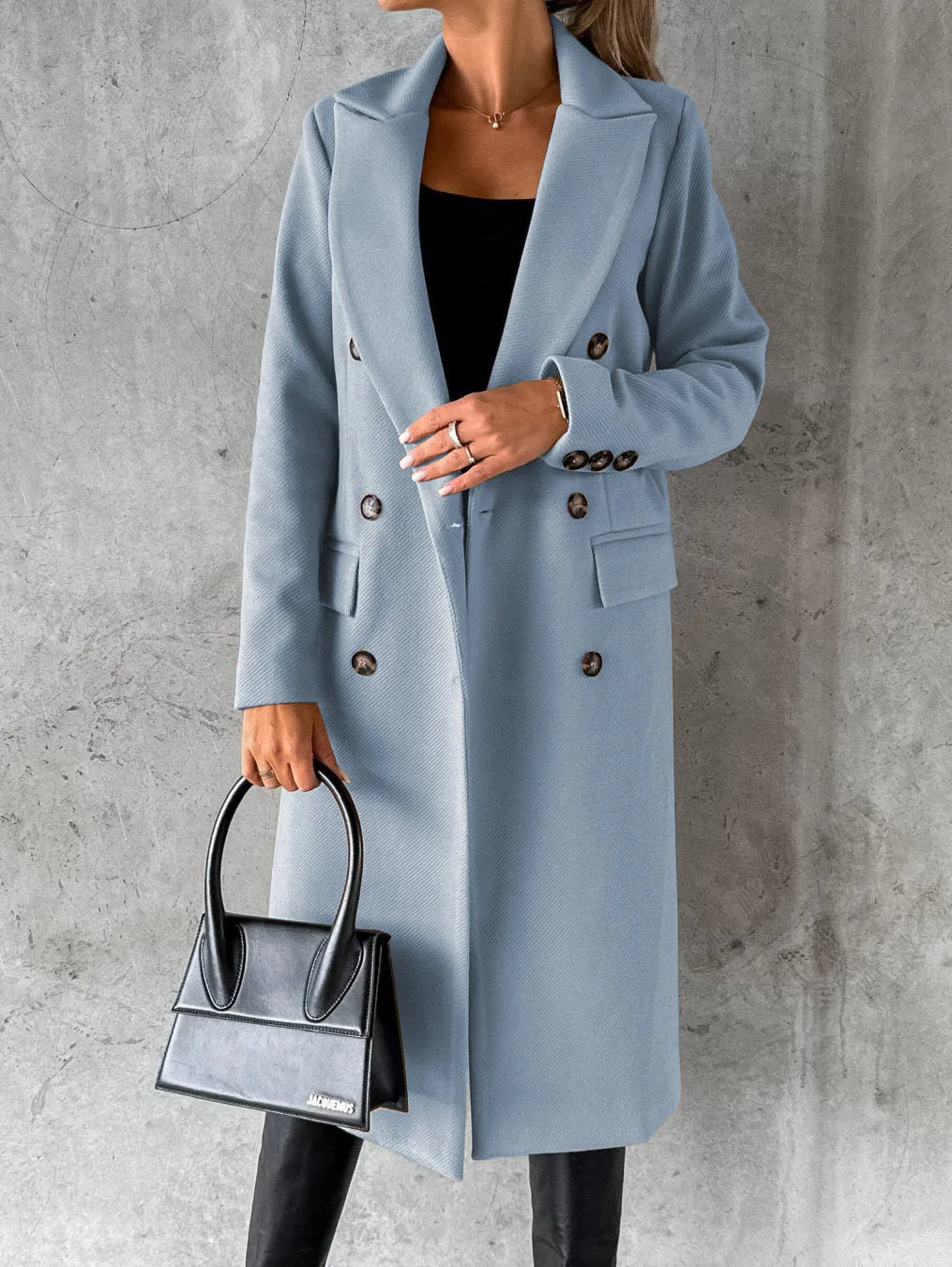 Women's Longline Coat UK – refined double-breasted, view 4
