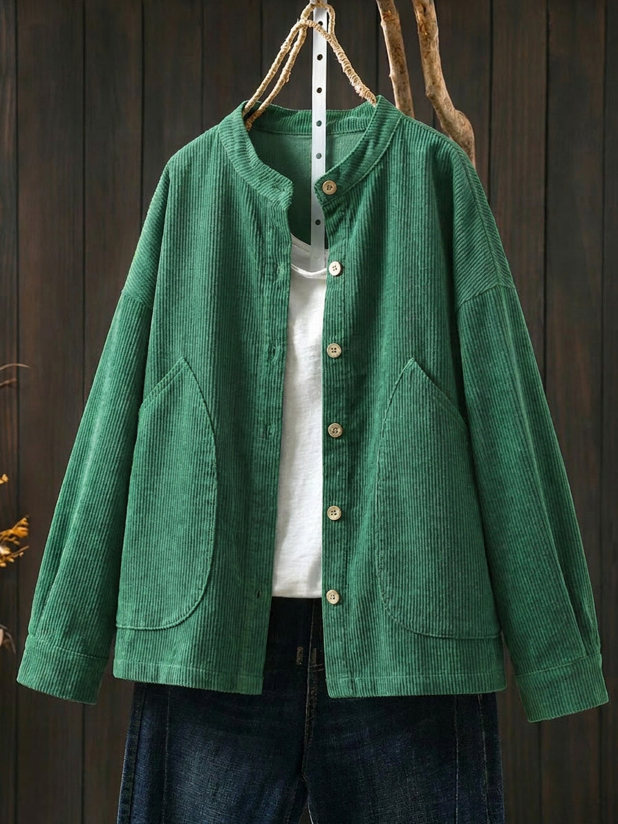 Women's Plus Size Corduroy Jacket – vintage stand collar, view 6 | The Belphoebe | Huna