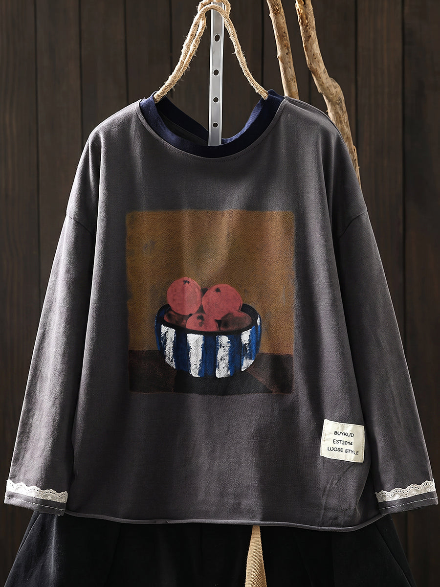 Women's Plus Size Printed Cotton T-Shirt – round neck casual top, view 10 | The Odelia | Huna