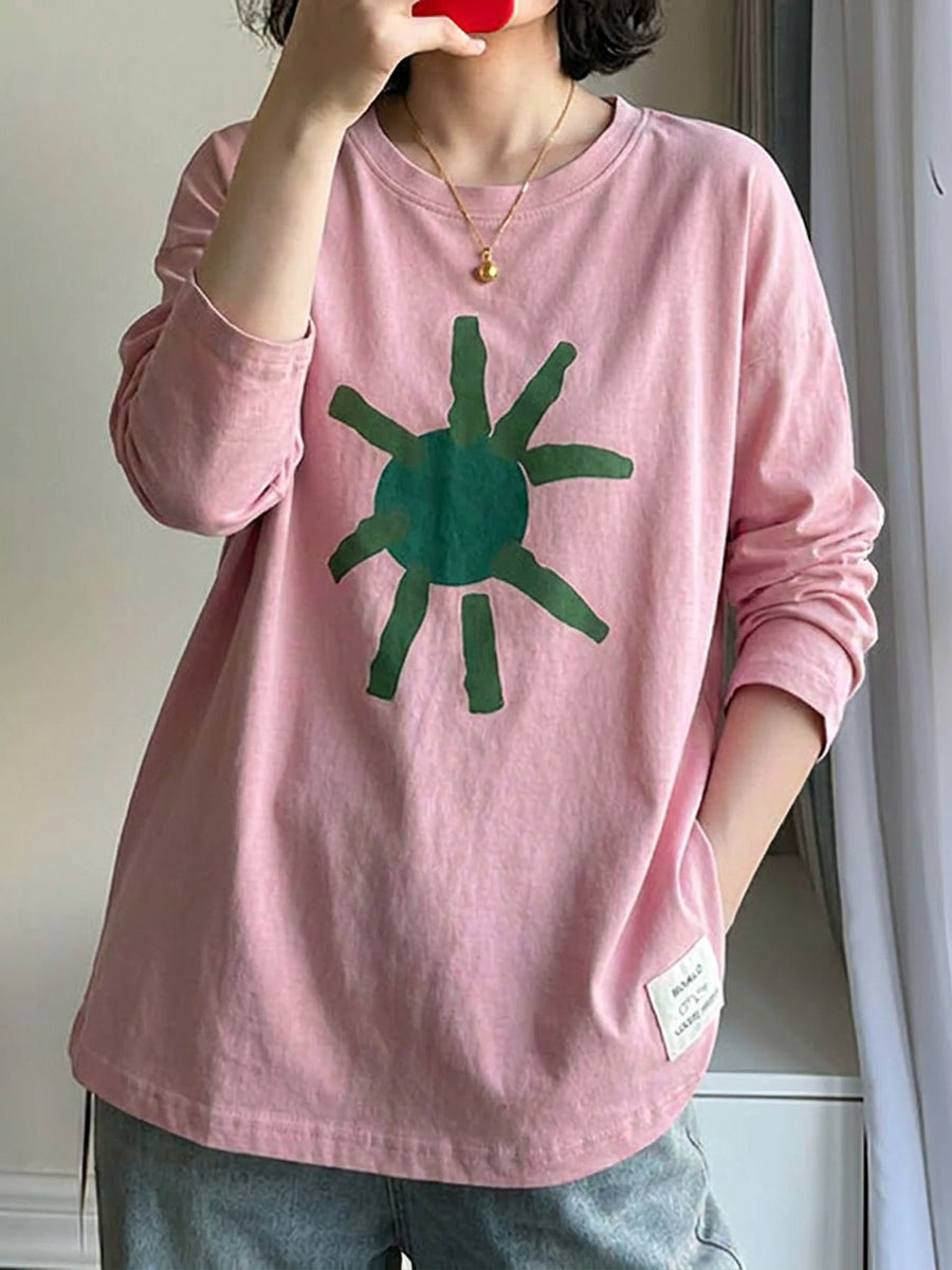 Women's Plus Size Printed Long Sleeve Top – loose cotton fit, view 6 | The Nolwenn | Huna