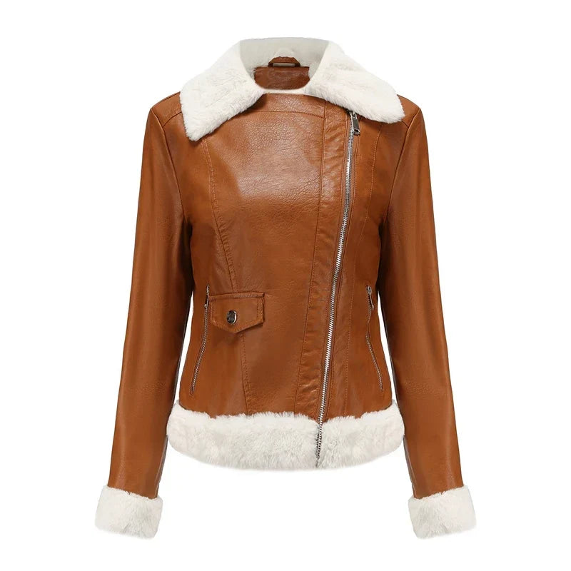 Women's Shearling Leather Bomber in brown – The Thalisse styled view 1
